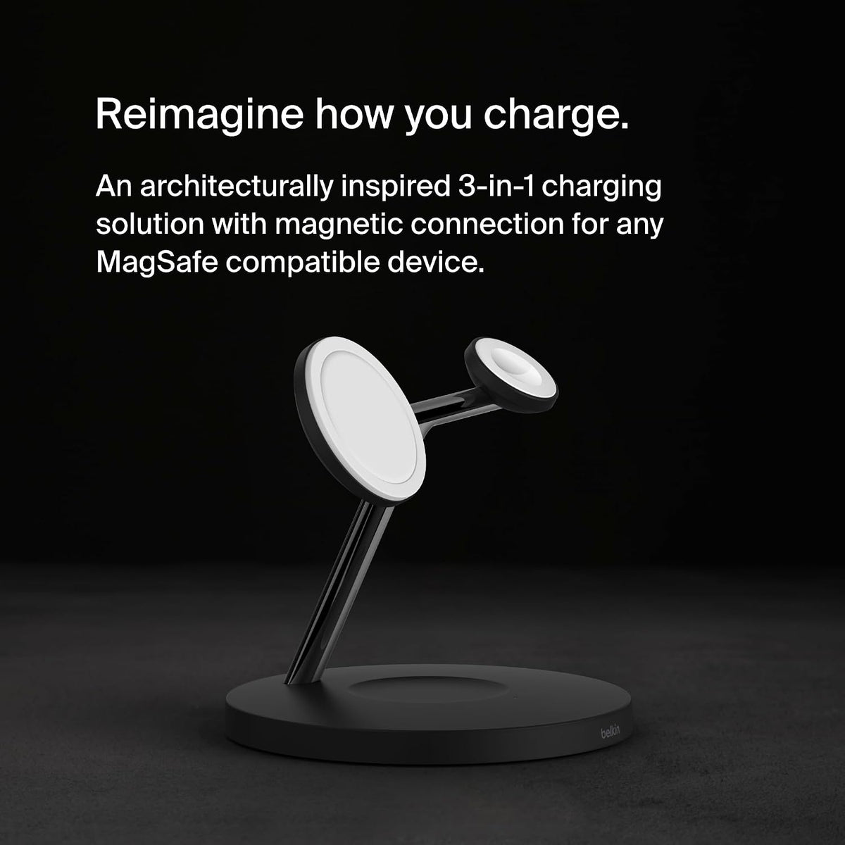 Belkin MagSafe 3 in 1 Wireless Charging Station, 15W iPhone and Apple Watch Fast Wireless Charger, AirPods Charging Station for iPhone 16, 15, 14, 13, 12 Series, Apple Watch 10/9/8, SE, Ultra - Black