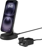 Belkin BoostCharge Pro 15W convertible magnetic wireless charging stand, MagSafe compatible fast Qi2 wireless charger, fast charger for iPhone 17/16/15, Air, AirPods, PixelSnap, 20W plug incl. - Black
