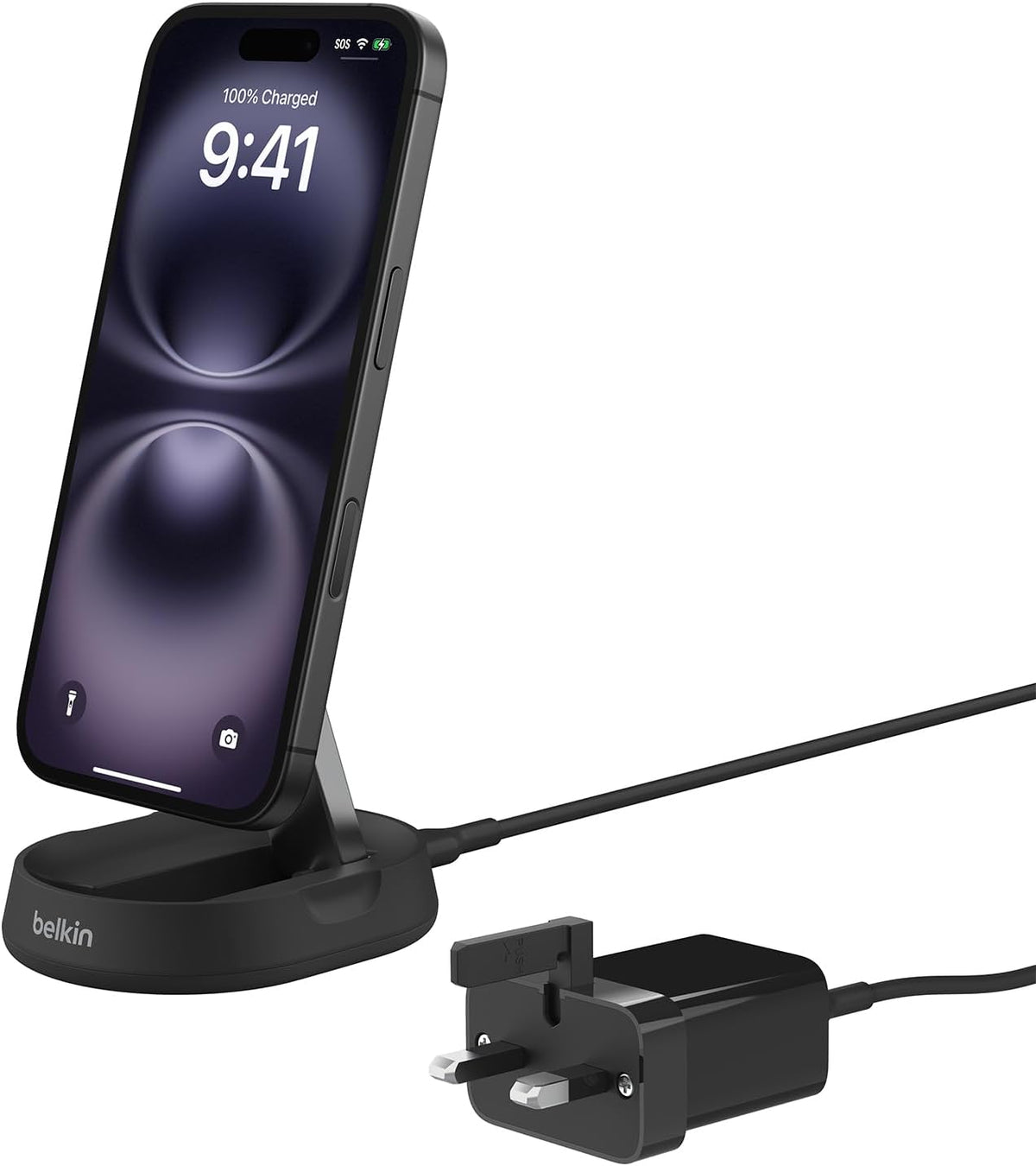 Belkin BoostCharge Pro 15W convertible magnetic wireless charging stand, MagSafe compatible fast Qi2 wireless charger, fast charger for iPhone 17/16/15, Air, AirPods, PixelSnap, 20W plug incl. - Black