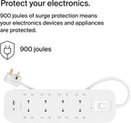 Belkin 8-Outlet Surge Protector Power Strip, Wall-Mountable with 8 AC Outlets, 2M Power Cord, & Green Indicator Light - USB-C Port & USB-A Port w/USB-C PD Fast Charging - 900 Joules of Protection