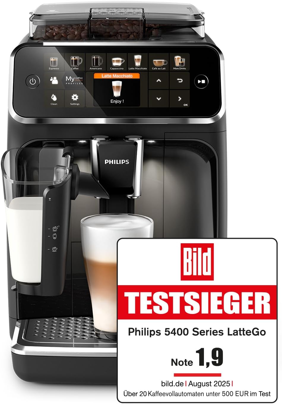 Philips 5400 Series Espresso Machine - Coffee Bean - LatteGo Milk Frother, 12 Coffee Specialities, Intuitive Display, 4 User Profiles, Black (EP5441/50) — Black