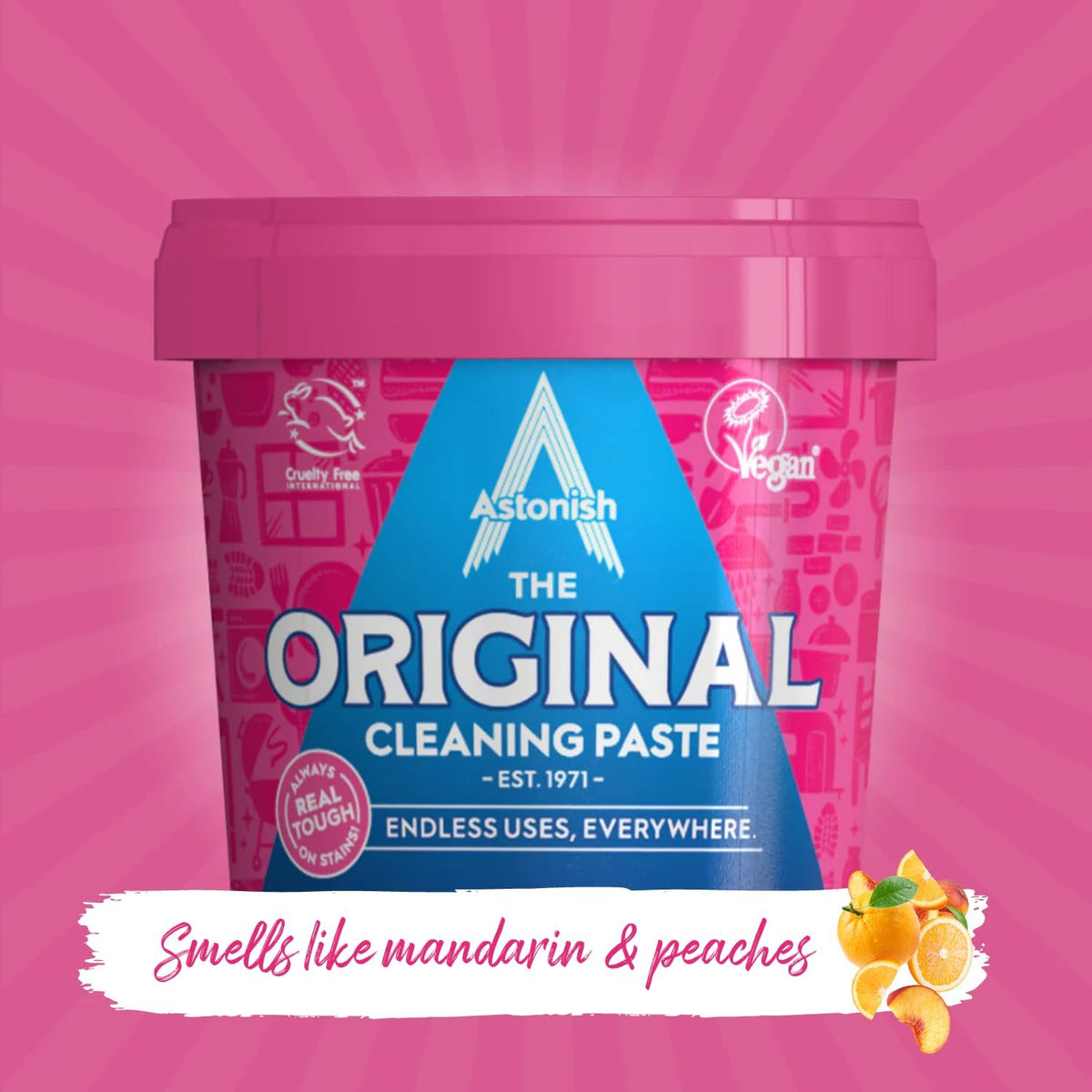 Astonish Original Cleaning Paste - Multi-Surface Abrasive Cleaner, Mandarin Peach Scent, No Harsh Chemicals, Vegan Cruelty-Free, Tough on Grease Grime Stains - Pink Recyclable Tub - 500g — additional product view 3