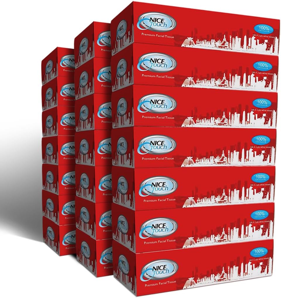 Nice Touch Facial Tissue, 2 Ply x 21 Slim and Compact Car Tissue Boxes Saving Pack of 100 Sheets each — front product image