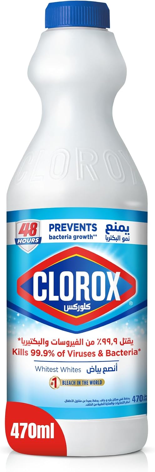 Clorox Liquid Bleach 470ml, Kills 99.9% of Viruses and Bacteria, 48 Hours Prevents Bacteria Growth, Removes Stains — front product image