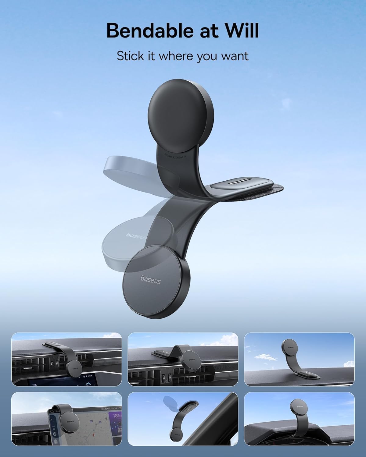 Baseus C02 Magnetic Phone Holder Magnetic Phone Holder for Car,MagSafe Dash Mount — Black