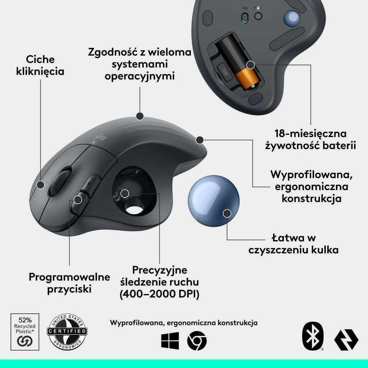Logitech ERGO M575S Wireless Mouse — Graphite