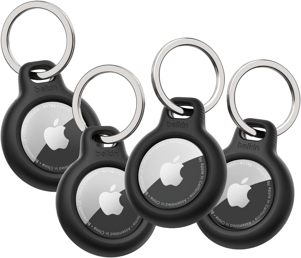 Belkin AirTag Case with Key Ring (Secure Holder Protective Cover for Air Tag with Scratch Resistance Accessory) 4-pack, Black, MSC001btBK