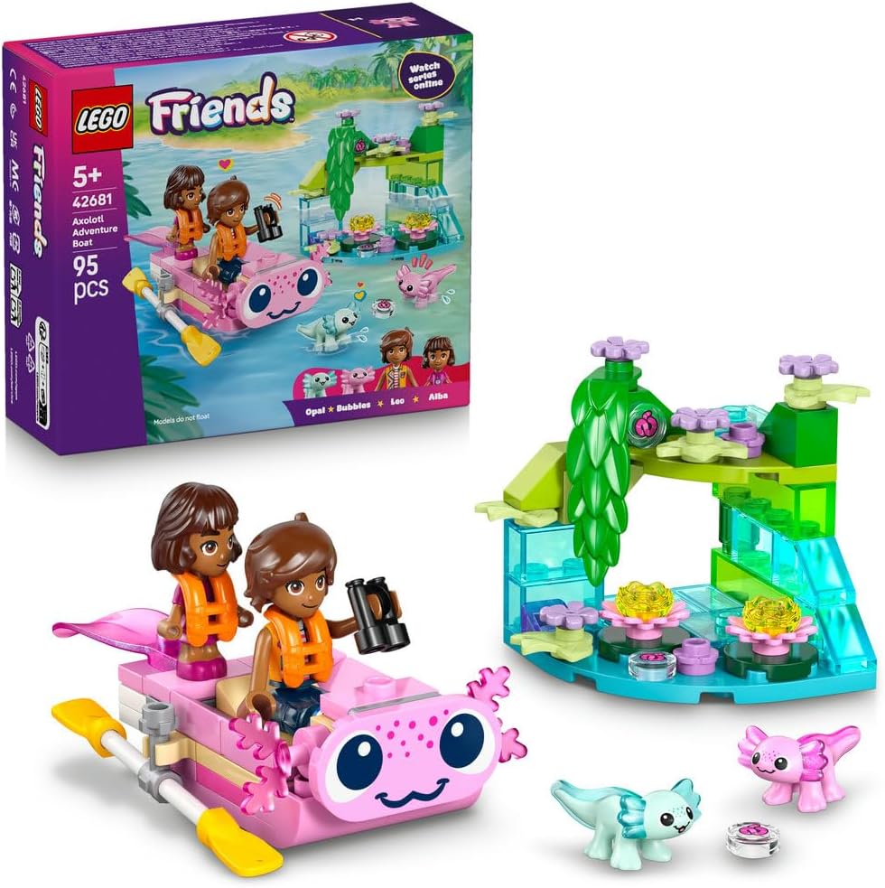 LEGO Friends Axolotl Adventure Boat Toy - incl. 2 Mini Dolls, 2 Cute Animal Figures, Plants, Flowers & Accessories - Birthday Gift for 5+ Year Old Girls - 42681