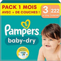 Pampers Baby-Dry Size 3, 222 Nappies, 6 kg - 10 kg