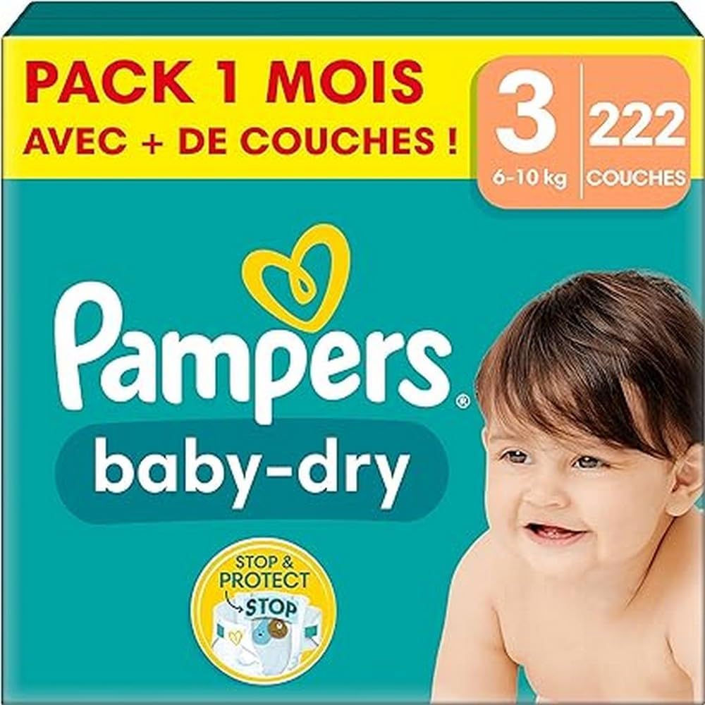 Pampers Baby-Dry Size 3, 222 Nappies, 6 kg - 10 kg