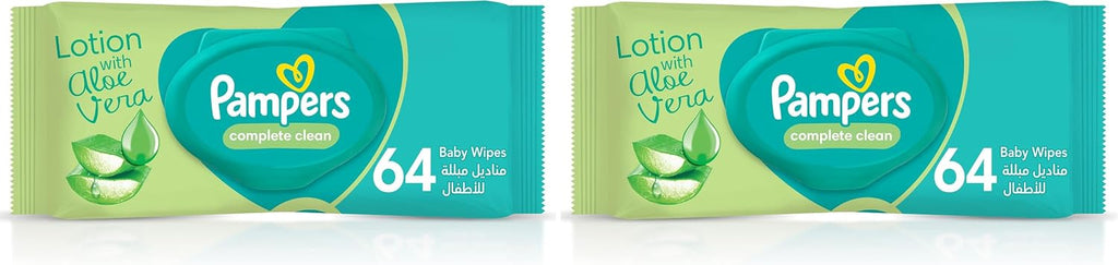Pampers Complete Clean Baby Wipes, with Aloe Vera Lotion, 64 Wipe Count (Pack of 2)