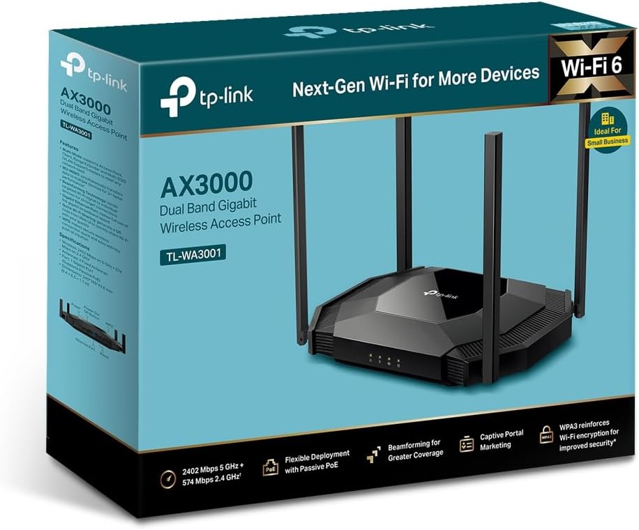 TP-Link TL-WA3001 WiFi 6 AX3000 Wireless Gigabit Access Point | Desktop Wi-Fi Bridge | HE160 & Beamforming | Supports Multi-SSID/Client/Range Extender Mode | 4 Fixed Antennas | Passive PoE Powered