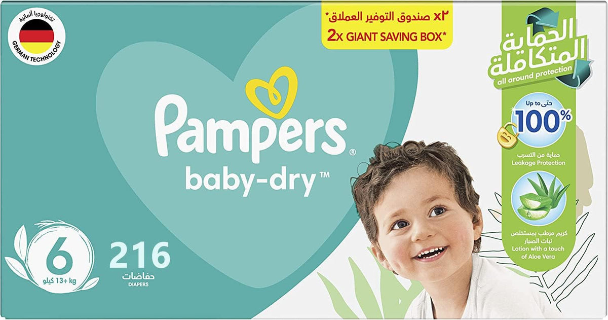 Pampers Baby-Dry Size 6 Diapers Junior 11-16Kg 2X36 (216 Count)