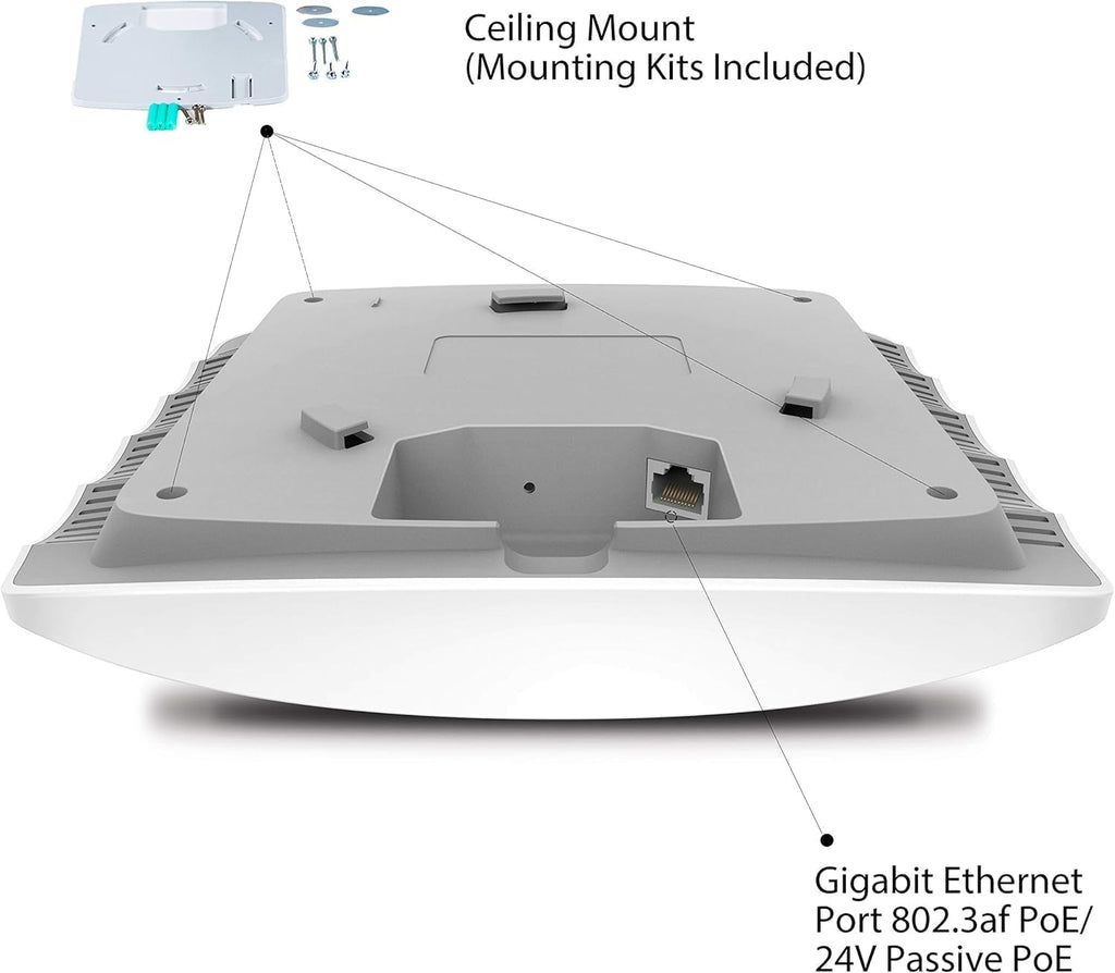 TP-Link AC1350 Wireless Access Point, Wi-Fi Dual Band with MU-MIMO, 1 Gigabit Ethernet Port Support 802.3af/at/24V Passive PoE, Support Multiple SSIDs, Easily Mount to Wall or Ceiling (EAP225)