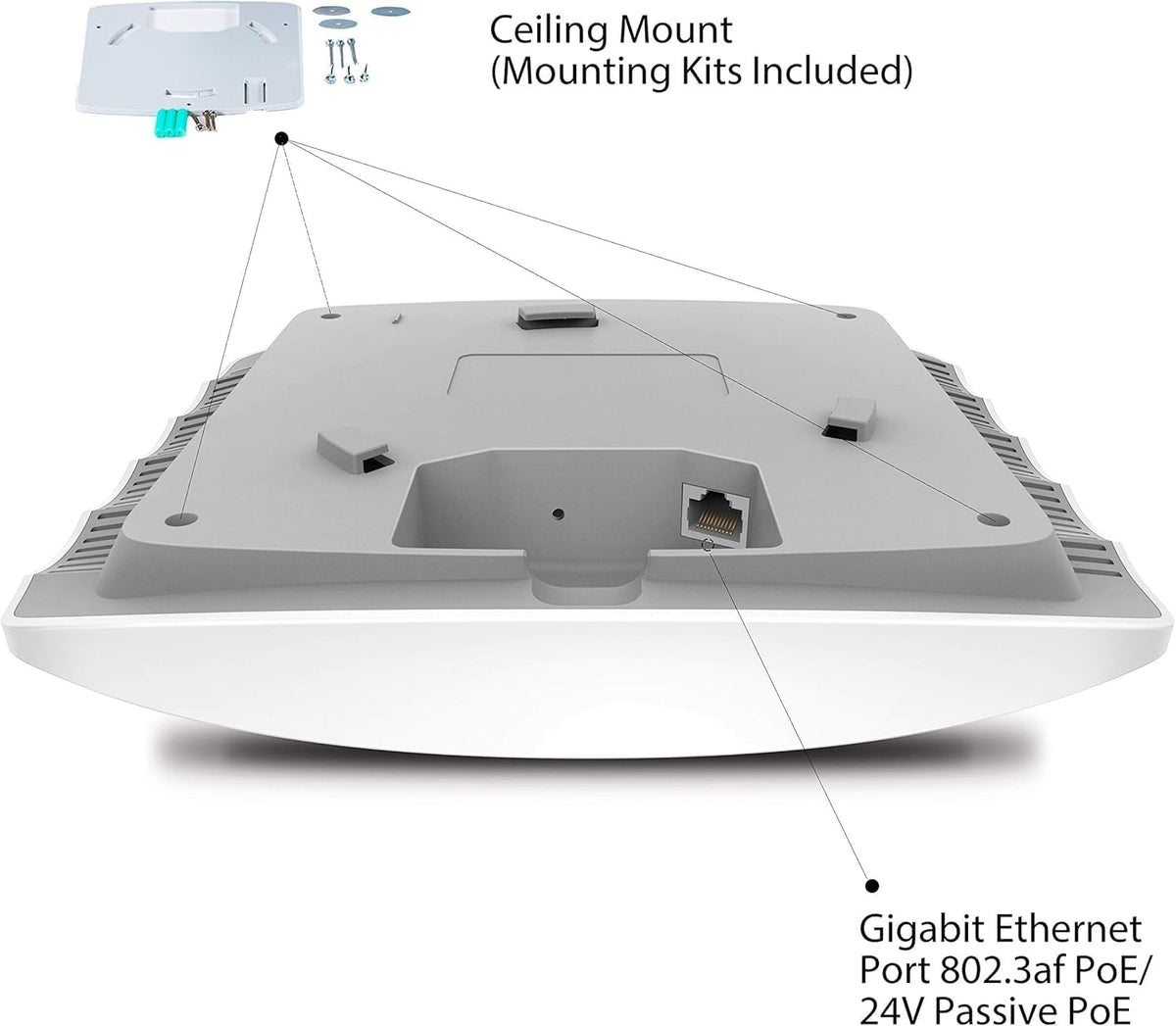 TP-Link AC1350 Wireless Access Point, Wi-Fi Dual Band with MU-MIMO, 1 Gigabit Ethernet Port Support 802.3af/at/24V Passive PoE, Support Multiple SSIDs, Easily Mount to Wall or Ceiling (EAP225)