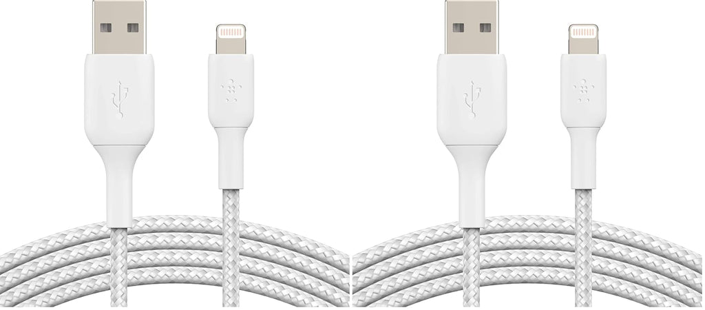 Belkin iPhone Cable (3M) Braided USB to Lightning Cable – White (Pack of 2)