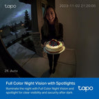 TP-Link Tapo D210, 2K 3MP, Battery Powered, Two-Way Talk, IP64, Cloud/Local Storage, Works with Alexa and Google Home, Easy Installation, Tapo Smart Video Colour Night Vision Supported Doorbell