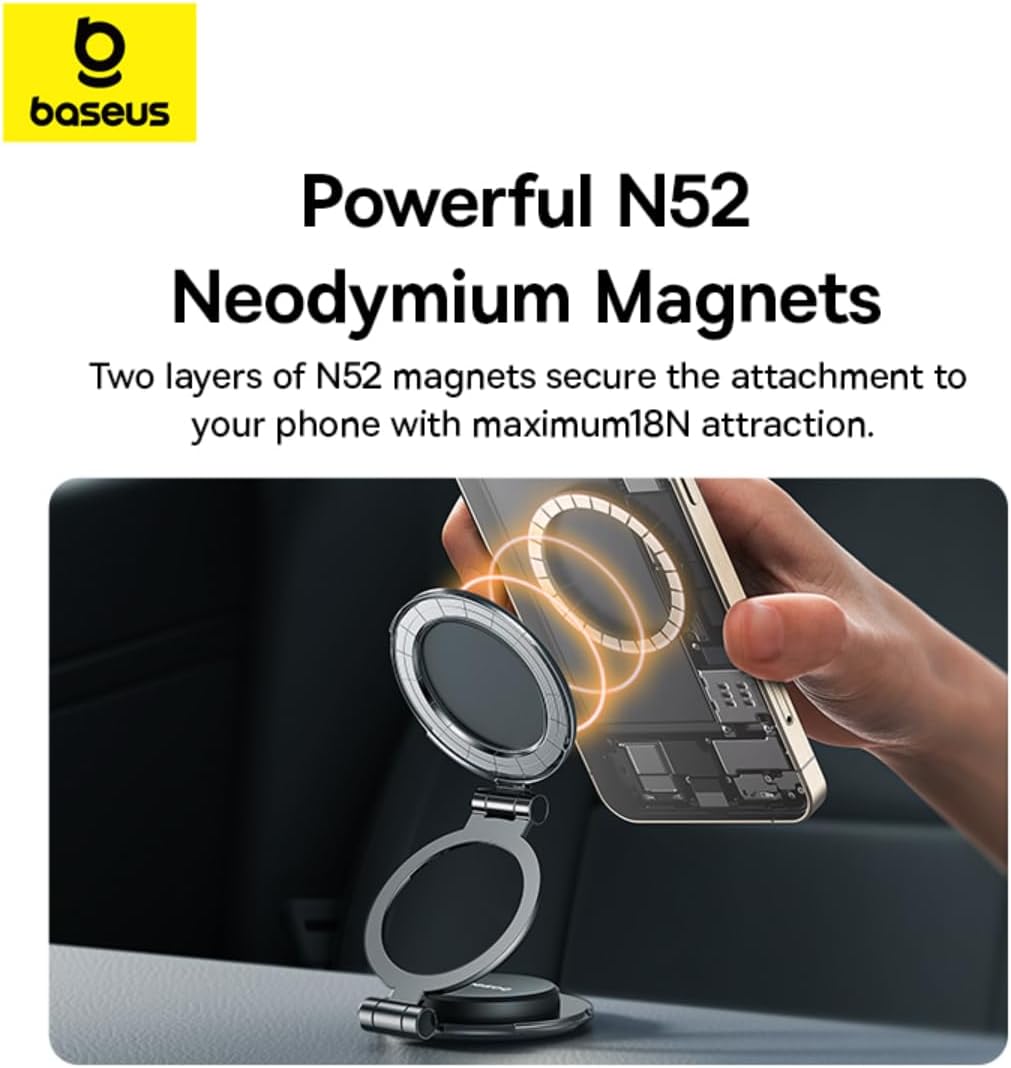 Baseus MagPro Magnetic Car Phone Holder | Powerful MagSafe-Compatible Car Mount — 360°-Foldable-MagPro — Black