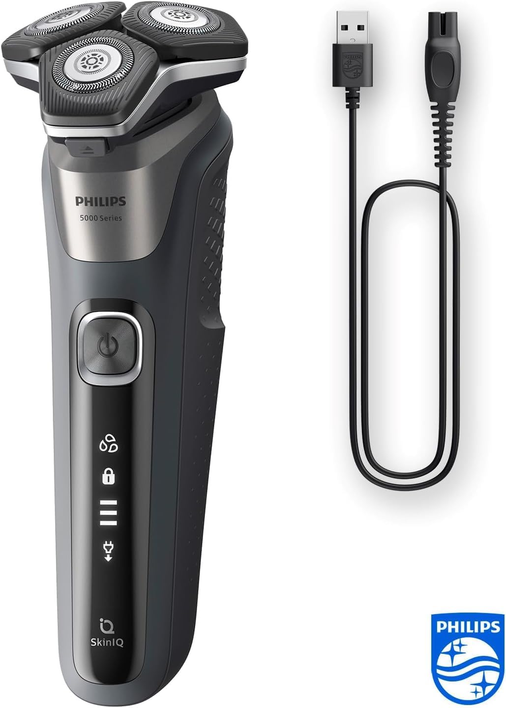 Philips Shaver Series 5000 - Wet & Dry Electric Shaver in Carbon Grey with 1 x Integrated Pop-up Trimmer, Soft Pouch, Protective Cap and Charging Stand (Model S5887/13) — Carbon Grey