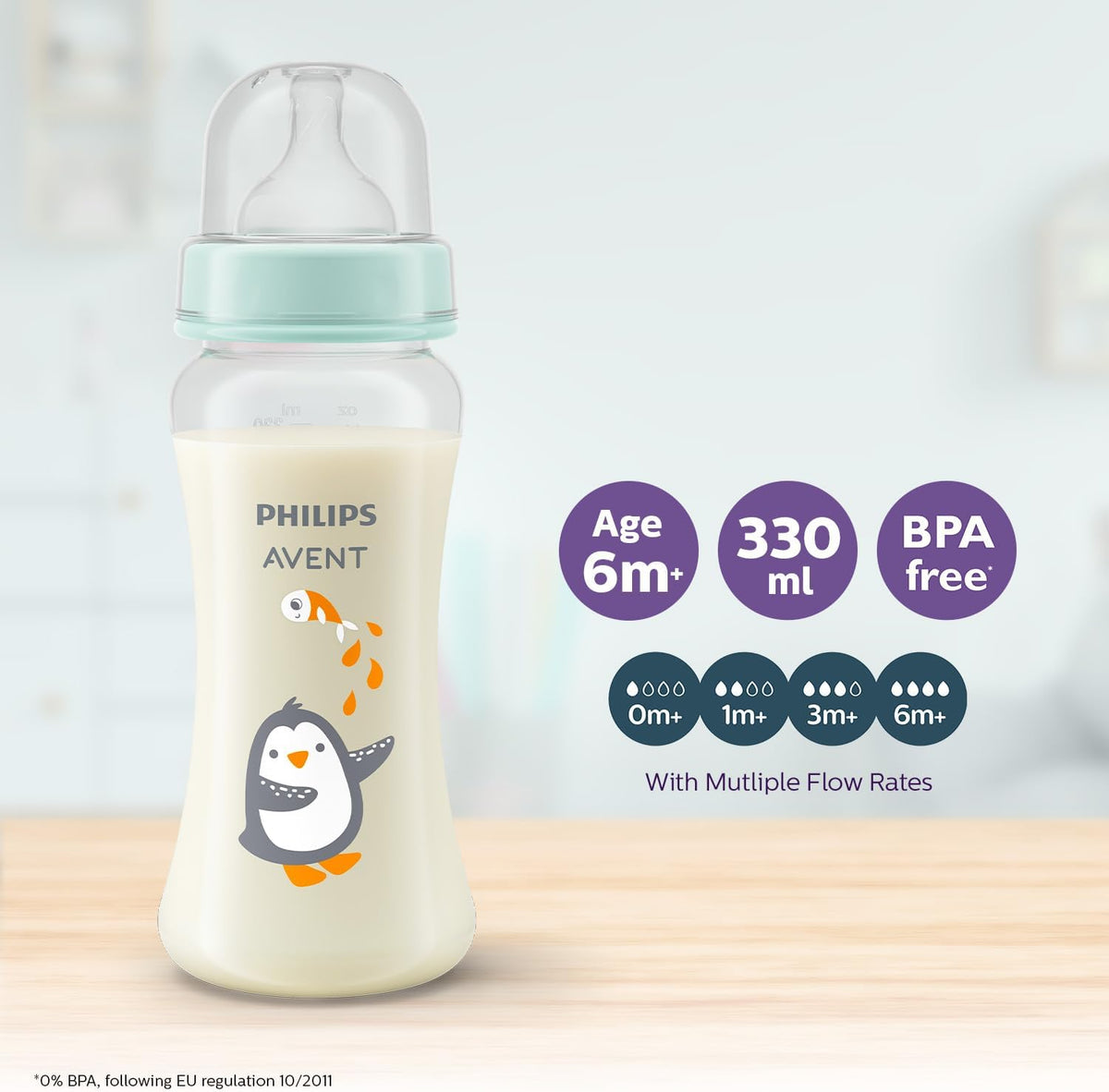 Philips AVENT Philips Grow Feeding Bottle SCF064/01-(330ml Single) by Fratelli — Multicolor