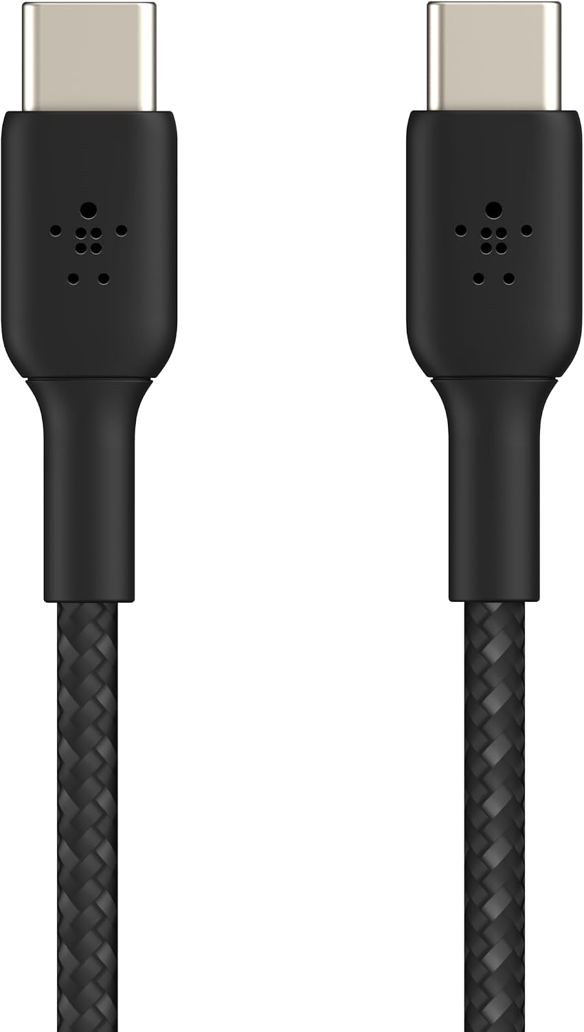 Belkin Fast Charge (0.5ft) Braided USB-C to USB-C Cable for iPhone 16, iPhone 16 Pro, iPhone 16 Pro Max, iPhone 16 Plus, iPhone 15, Galaxy S24, S23, Note10, Pixel 9, Pixel 8, iPad Pro & More - Black