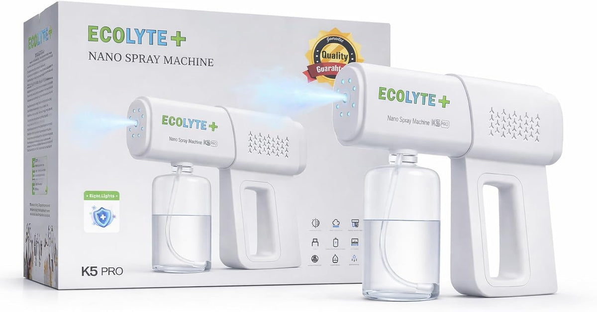ECOLYTE+ Nano Spray Disinfectant Mist Gun, Handheld Rechargeable Blue Light Atomization Disinfection for Home, Office, School or Garden (380ml) — front product image