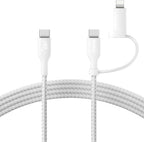 Belkin 2-in-1 Charging Cable with USB-C & Lightning Connector - Braided Fast-Charging Cable, USB-C to USB-C & Lightning Charger Cord, Multi-Charging Combo for Apple iPhone, iPad, Samsung, More - White