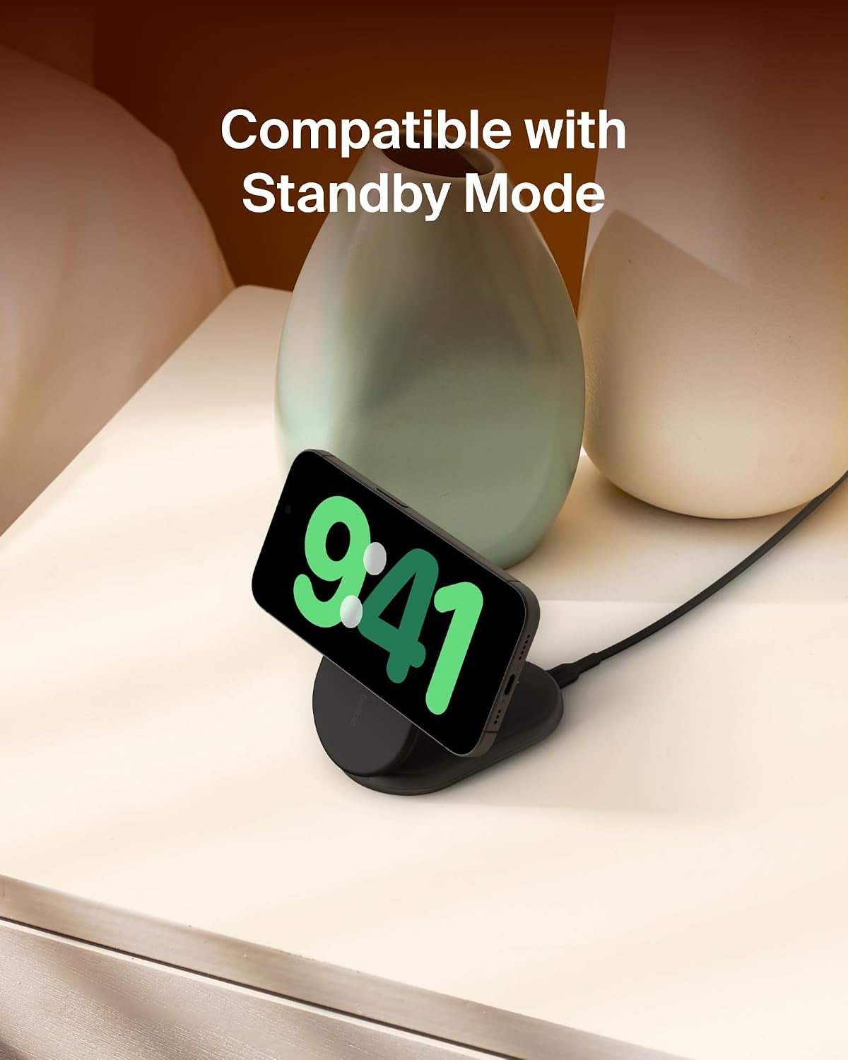 Belkin BoostCharge MagSafe Charger, Magnetic Foldable Wireless Charging Stand 15W, MagSafe-Compatible Portable Fast Charger for Qi2, iPhone 17, Air, Pixelsnap, Standy Mode Ready, PSU Included - Black