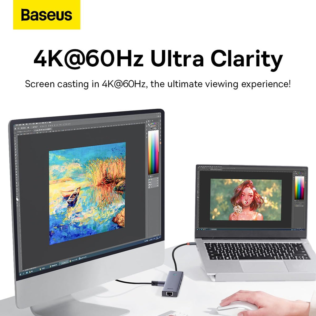 Baseus UltraJoy USB-C Hub 7-in-1 — HDMI 4K 60Hz, USB, PD, Ethernet and SD/TF — Space Grey