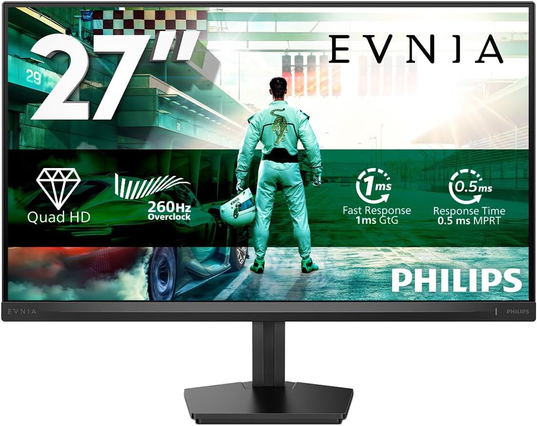 Philips Monitor 27M2N3500PF 27 Inch WQHD 260Hz, Fast IPS Panel, 1ms GTG, Adaptive Sync, HDR10, G-Sync Compatible, (2560×1440, HDMI 1×2.0, DP, USB Hub) Dark Grey — Dark Grey