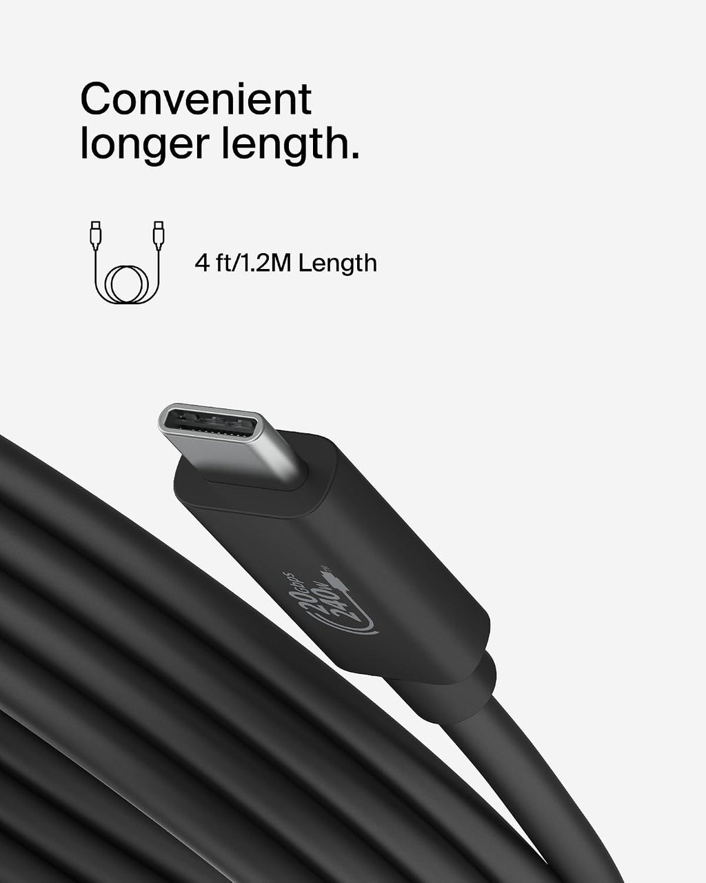 Belkin Connect USB4 Cable (4ft/1.2M Power Cable), USB-C to USB-C, 20Gbps Data Transfer, 240W Power Delivery, Compatible with Mac, Windows, Chromebook & More