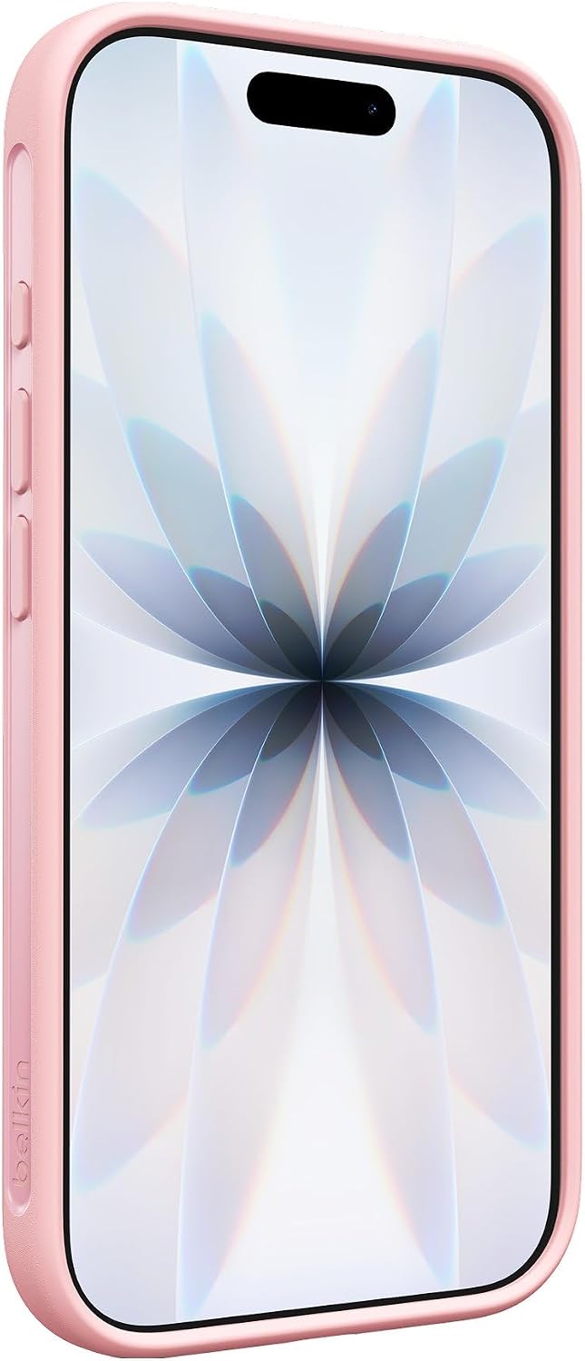 Belkin SheerForce Protect MagSafe Compatible iPhone 17 Case with Slim Design & Anti-Scratch Treated Coating - Magnetic, Transparent, & Shockproof Protective iPhone Case - Pink