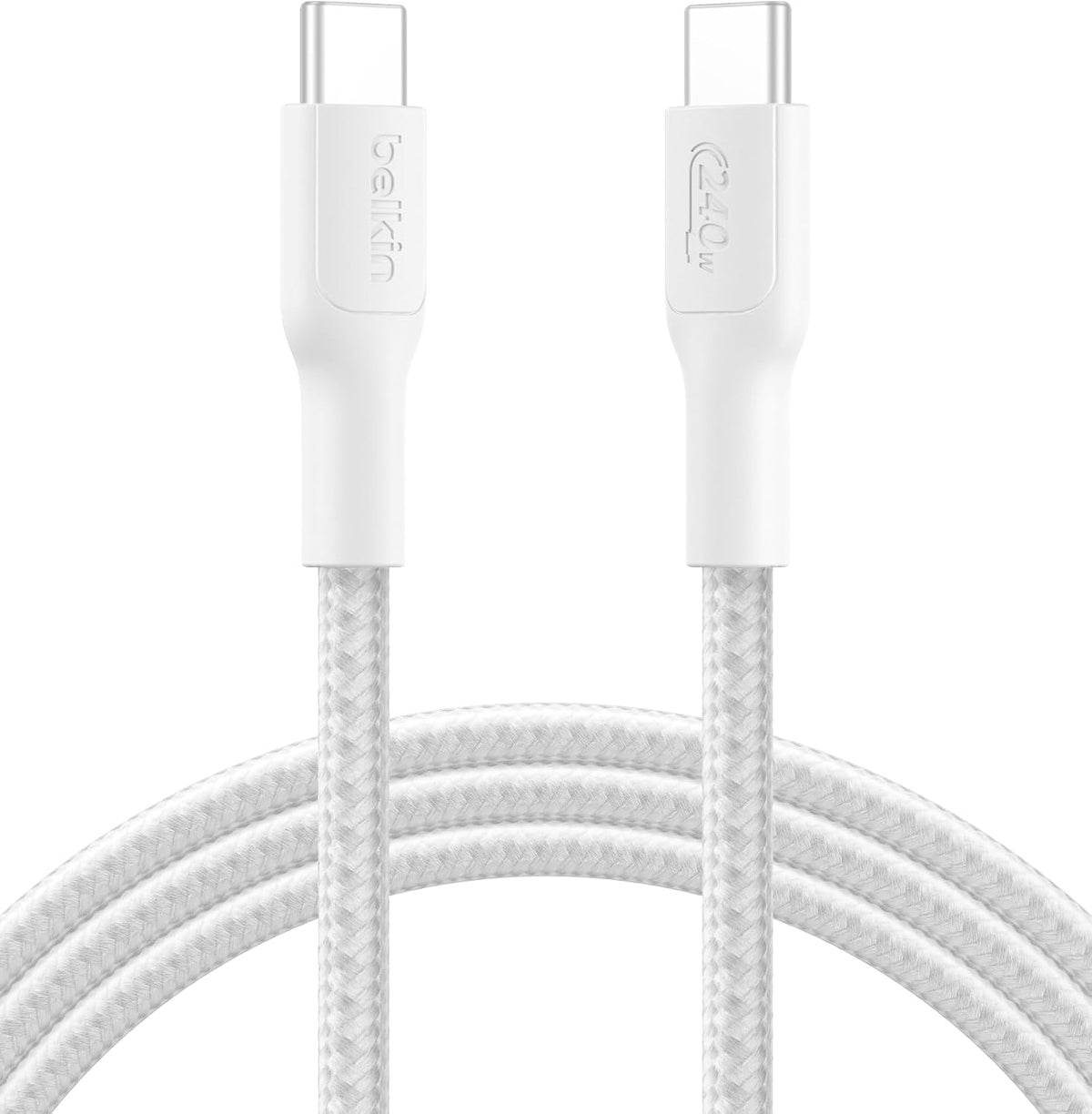Belkin Eco Braided USB-C to USB-C Cable (2M, 240W) - Soft, Flexible Fast-Charging Cable, Type C Charger Cord for iPhone 16, Galaxy S25, Pixel 9, MacBook, iPad Pro, & More - White (USB 2.0)