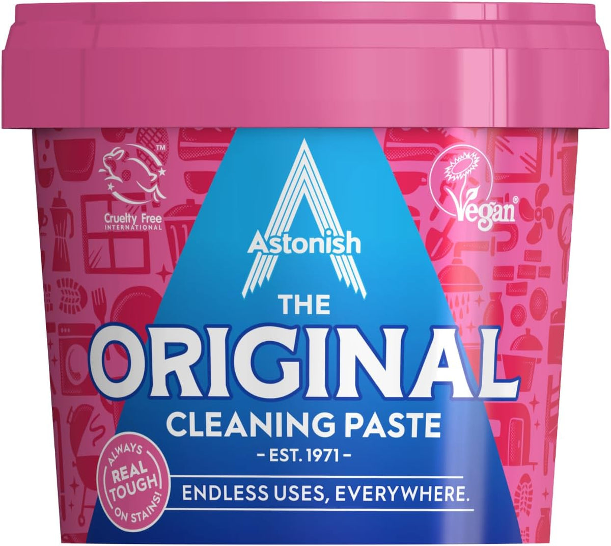 Astonish Original Cleaning Paste - Multi-Surface Abrasive Cleaner, Mandarin Peach Scent, No Harsh Chemicals, Vegan Cruelty-Free, Tough on Grease Grime Stains - Pink Recyclable Tub - 500g — front product image