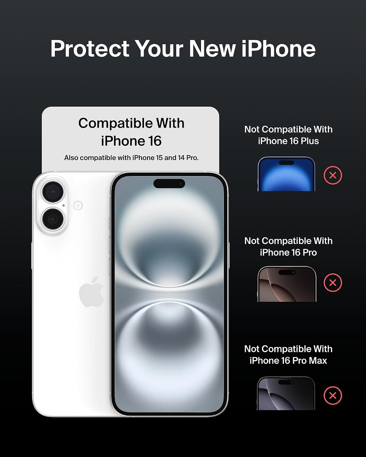 Belkin ScreenForce InvisiGlass iPhone 16 Privacy Screen Protector, scratch-resistant impact protection, easy align tray for bubble free application, recycled glass for iPhone 16, iPhone 15, 14 Pro