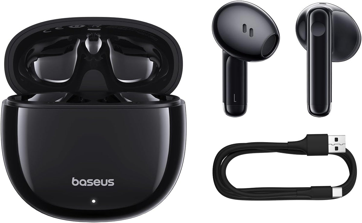 Baseus Bowie E13 TWS Earbuds Bluetooth 5.3 Wireless Earphones, 30H Playtime, 12mm Drivers, 0.06s Low Latency, Fast Charging, App Control, Custom EQ, Touch Controls — Black