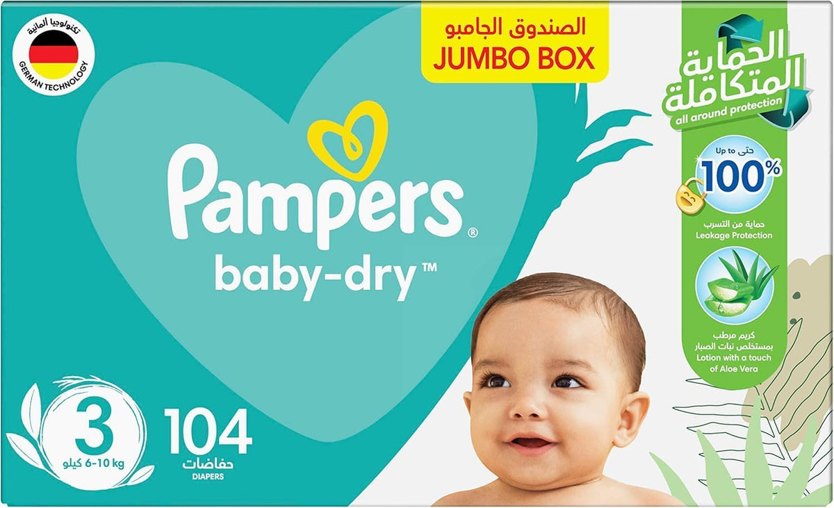Pampers Baby-Dry, Size 3, Midi, 6-10 kg, Jumbo Box, 104 Diapers