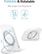 Baseus PicoGo Qi2 Magnetic Power Bank 5000mAh 15W with Ring Stand — White