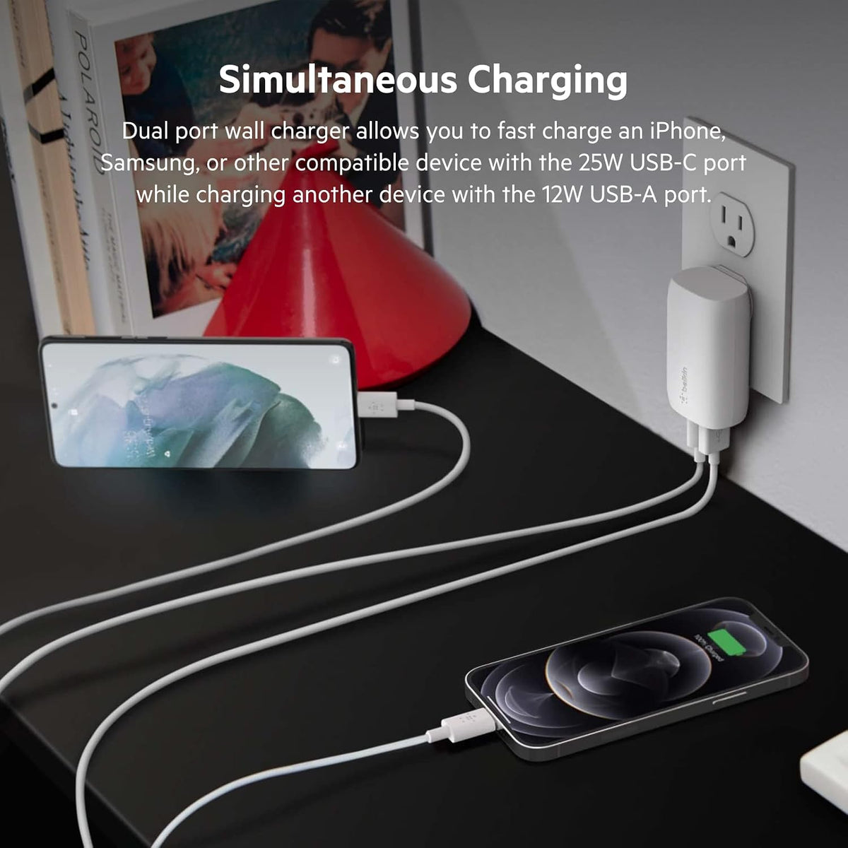 Belkin 37W USB Type C PPS PD Dual Port Wall Phone Charger, Power Delivery 25W USB C Port and 12W USB A Port for Fast Charging Galaxy S22, S21, Ultra, Plus, Note 20, iPhone and More