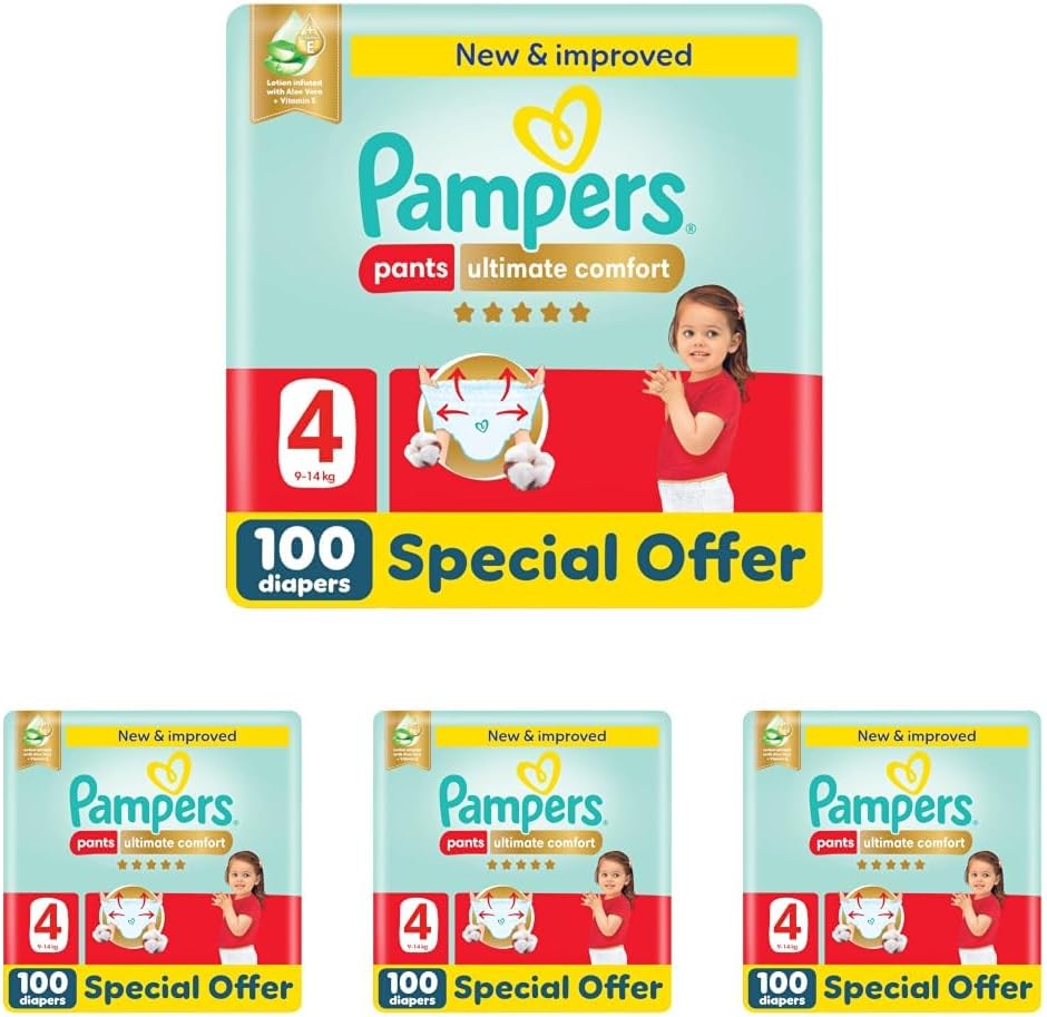 Pampers Ultimate Comfort Culotte Pants Diapers Size 4, 9-14kg SSP 100 Count (Pack of 4)