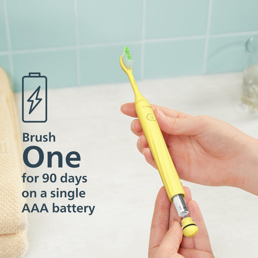 Philips One by Sonicare Battery Toothbrush, Mango Yellow, HY1100/02, 2 Piece Set — Mango Yellow (Middle-East)