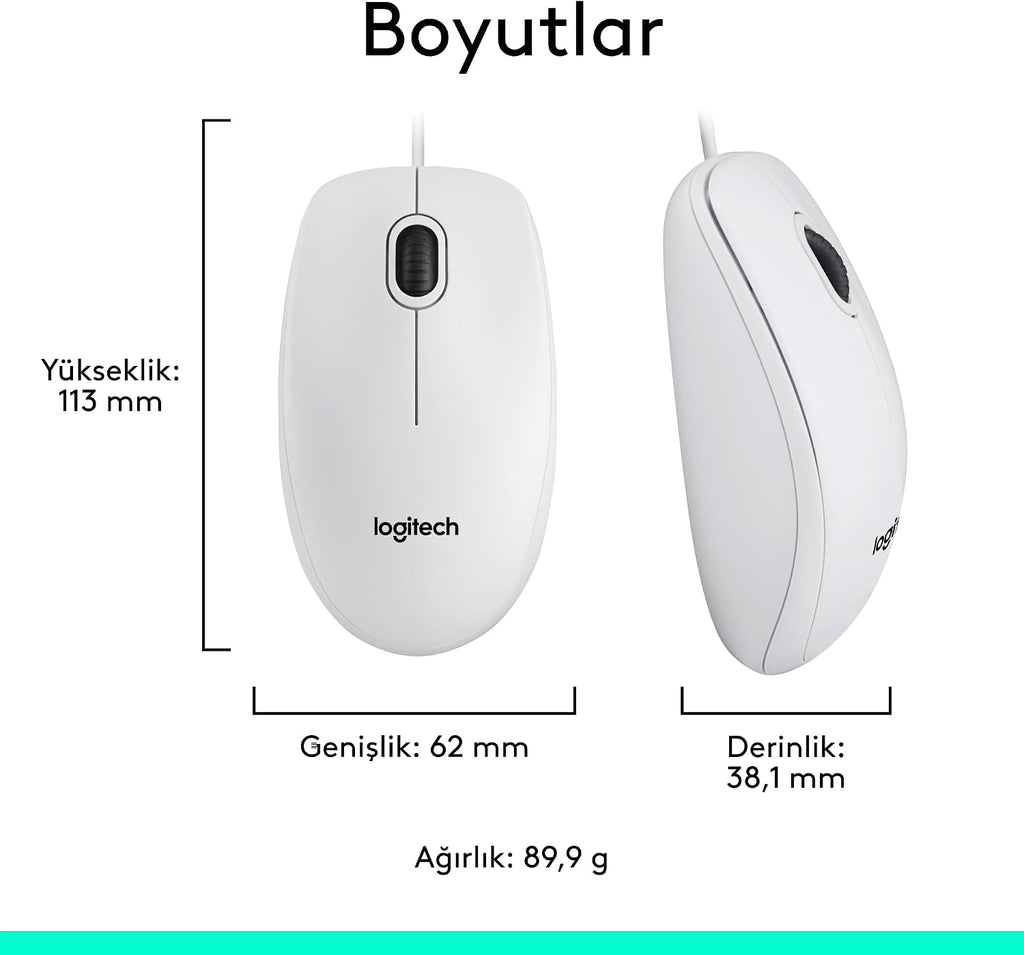 Logitech M100 Wired Mouse — White