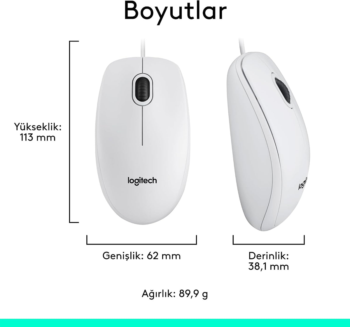 Logitech M100 Wired Mouse — White