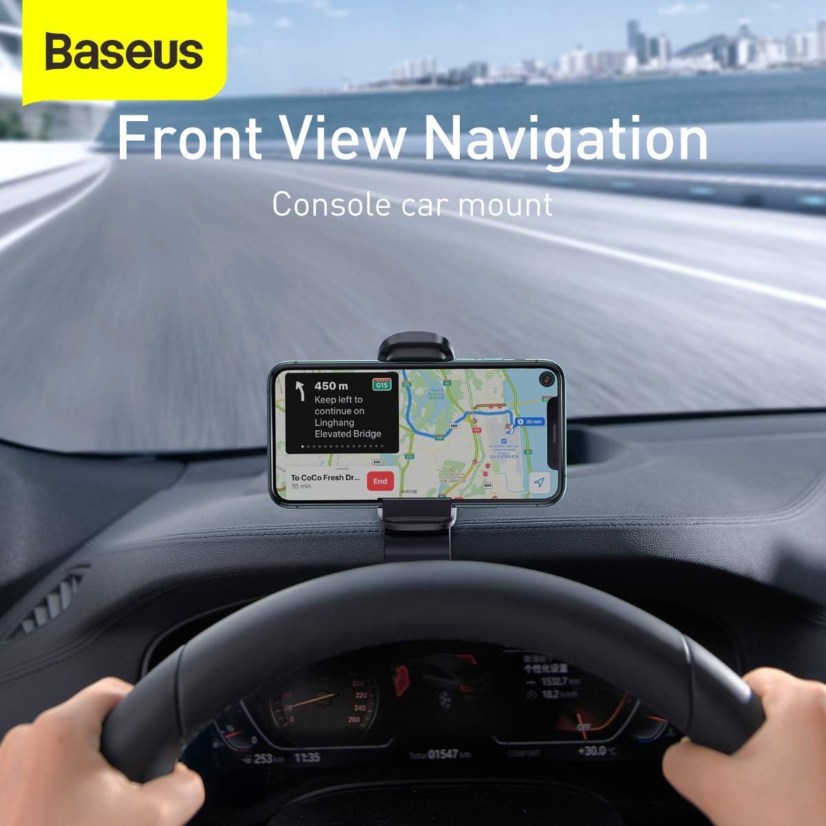 Baseus Car Phone Holder for Centre Console Dashboard, 360° Adjustable Car Phone Mount — 180°-Ultra Stable-BMP — Black