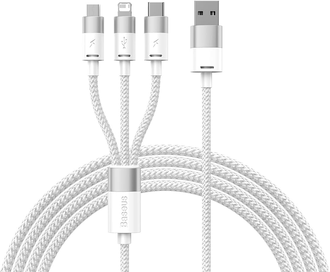 Baseus StarSpeed USB-A to Lightning / Micro-USB / USB-C Cable 3.5A — 1.2m — White