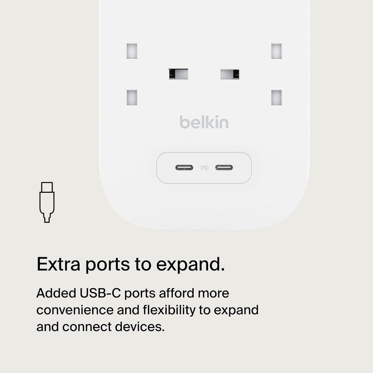 Belkin 8-Outlet Surge Protector Power Strip, Wall-Mountable with 8 AC Outlets, 2M Power Cord, & Green Indicator Light - 2 USB-C Ports w/USB-C PD Fast Charging - 900 Joules of Protection