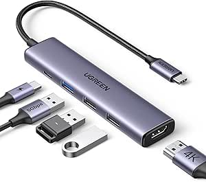 UGREEN USB C Hub 5 in 1 100W PD, HDMI 4K30Hz Adapter, 3 USB A Data Ports