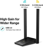 TP-Link USB WiFi Adapter, AC1300Mbps Dual Band 5dBi High Gain Antenna 2.4GHz/ 5GHz Wireless Network Adapter for Desktop PC (Archer T4U Plus)- Supports Windows 11/10, Mac OS 10.9-10.14