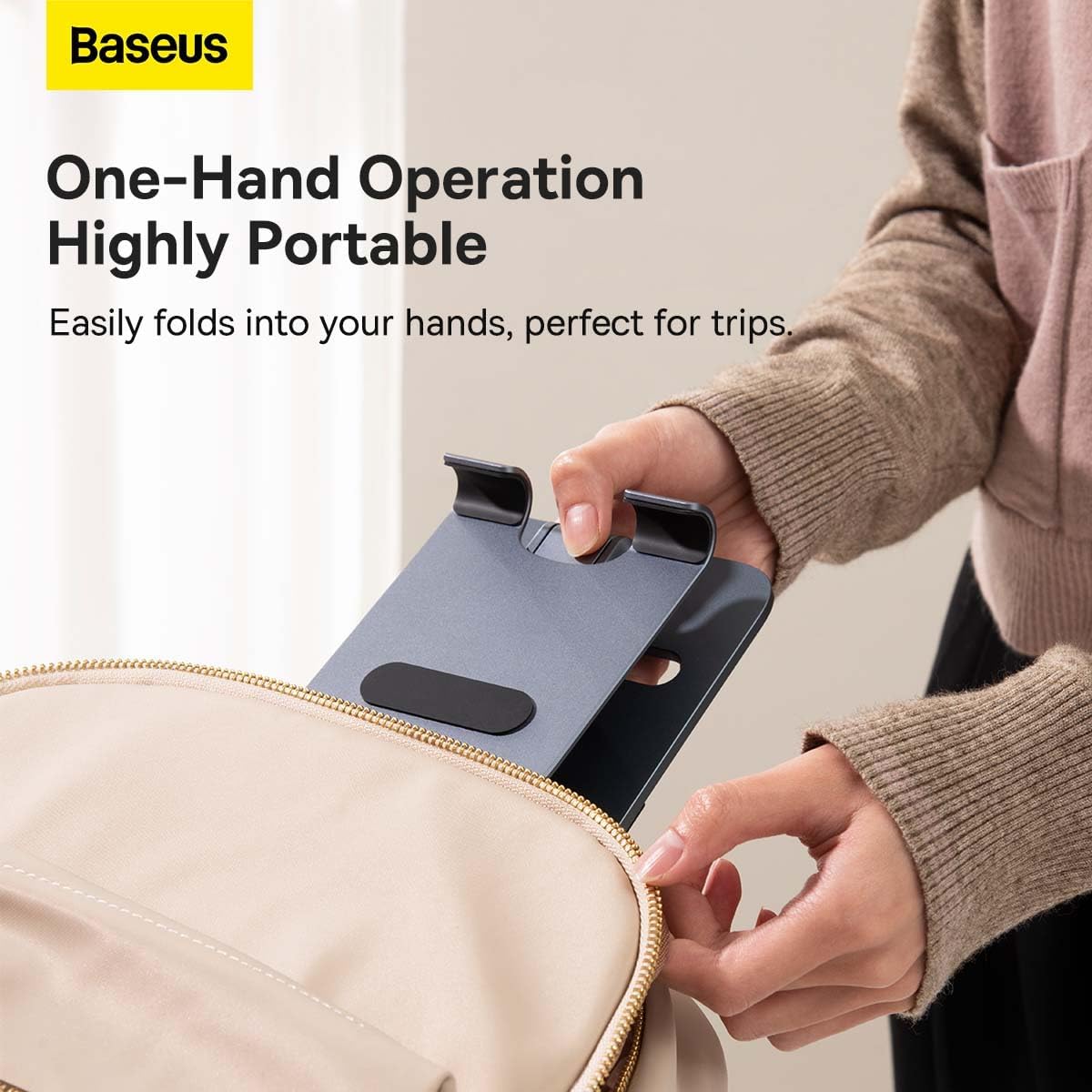 Baseus Desktop Biaxial 360° Rotatable Tablet Stand, Adjustable & Foldable Aluminum Holder for Desk — For Tablets (Foldable ) — Space Grey