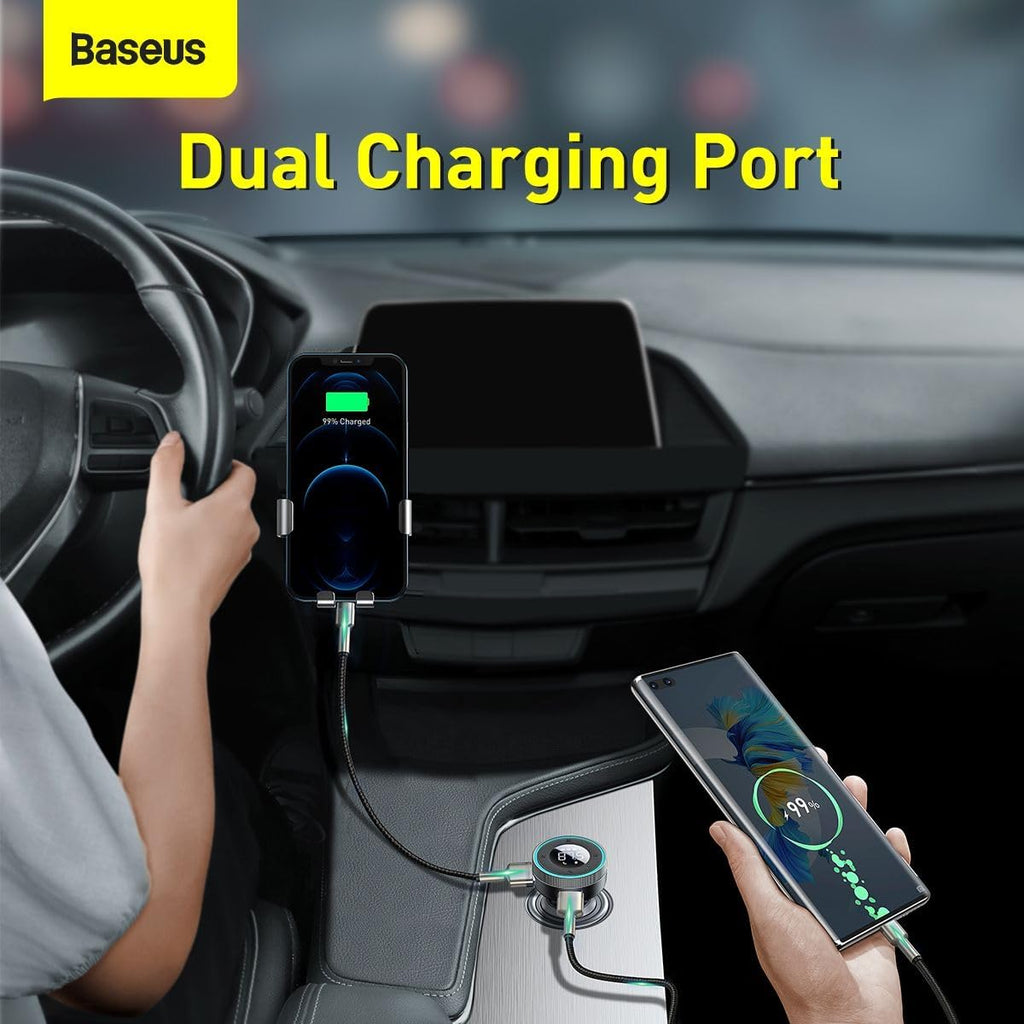 Baseus Bluetooth FM Transmitter 5.0 Car Wireless MP3 Charger 5V/3.4A Dual USB Adapter with LED Digital Display Multi-functional Ports Car Kit Built-in Mic Support Hands-Free Call